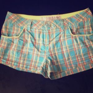 Guess blue orange green plaid shorts